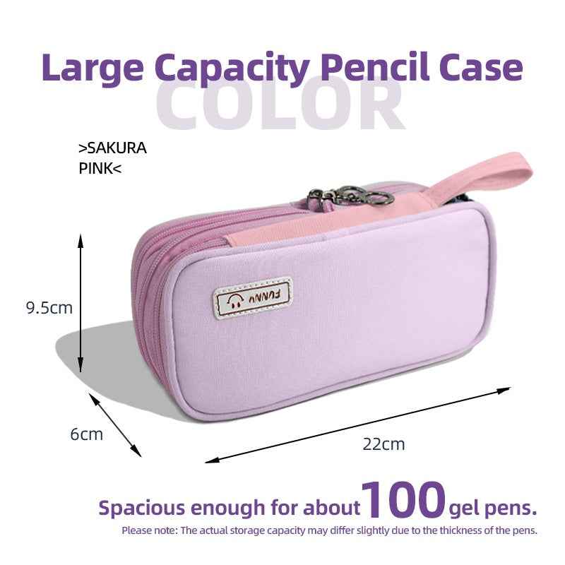 Macaron Color Canvas Triple-Layer Pencil Case