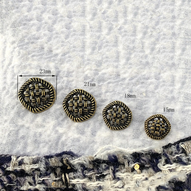 Maße 23/21/18/15 mm: runde Zierknöpfe Gold/Silber/Bronze mit hohlem Mesh-Muster
