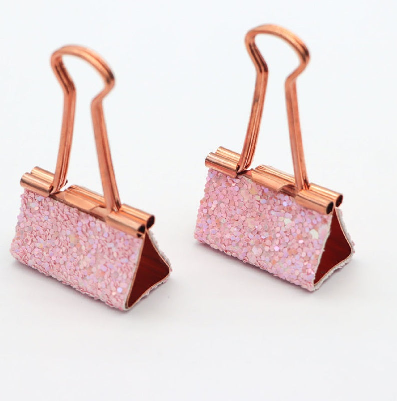 Glitter Long Tail Metal Binder Clips for Office, Journaling & Stationery | Set of 12