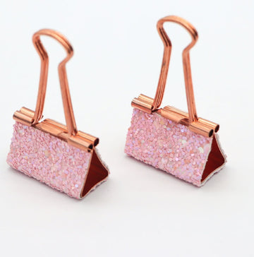 Glitter Long Tail Metal Binder Clips for Office, Journaling & Stationery | Set of 12