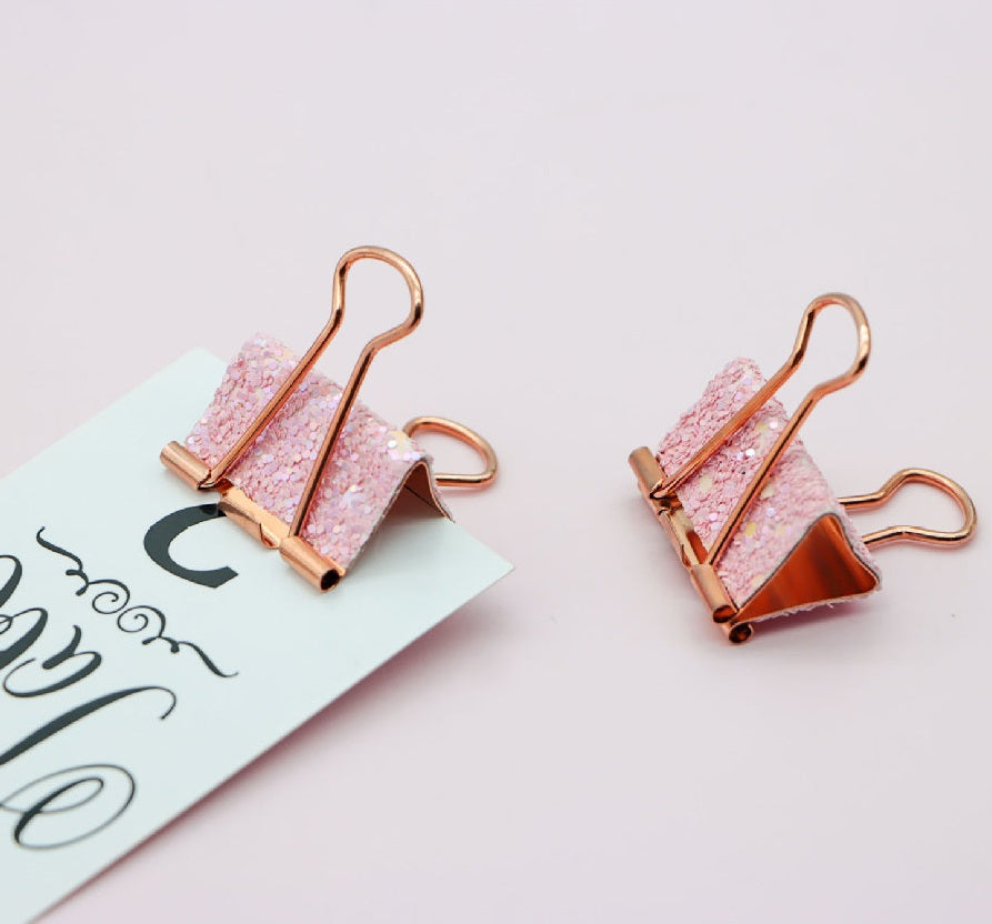 Glitter Long Tail Metal Binder Clips for Office, Journaling & Stationery | Set of 12