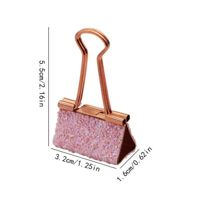 Glitter Long Tail Metal Binder Clips for Office, Journaling & Stationery | Set of 12