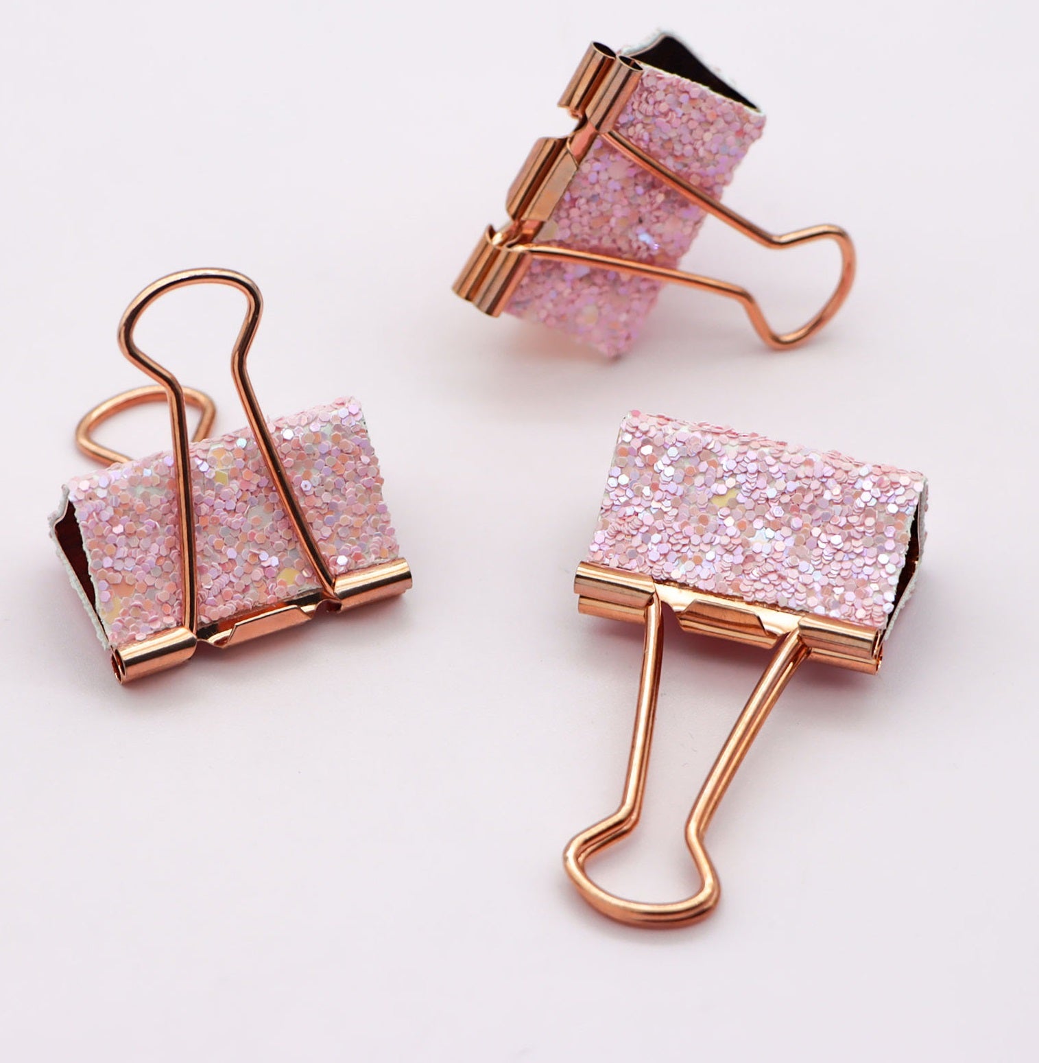 Glitter Long Tail Metal Binder Clips for Office, Journaling & Stationery | Set of 12
