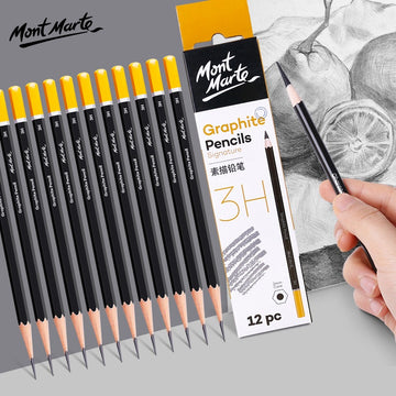 Mont Marte 12-Piece Wooden Sketch Pencil Set | 4mm Lead | Grades 3H to 10B | Drawing & Shading Pencils for Artists
