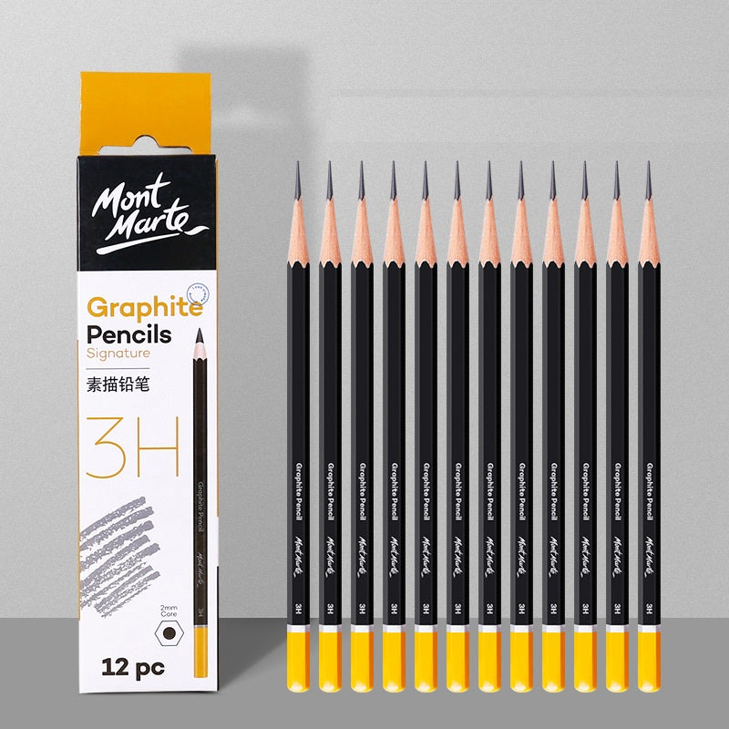 Mont Marte 12-Piece Wooden Sketch Pencil Set | 4mm Lead | Grades 3H to 10B | Drawing & Shading Pencils for Artists 3H