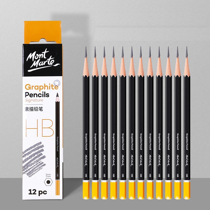 Mont Marte 12-Piece Wooden Sketch Pencil Set | 4mm Lead | Grades 3H to 10B | Drawing & Shading Pencils for Artists HB