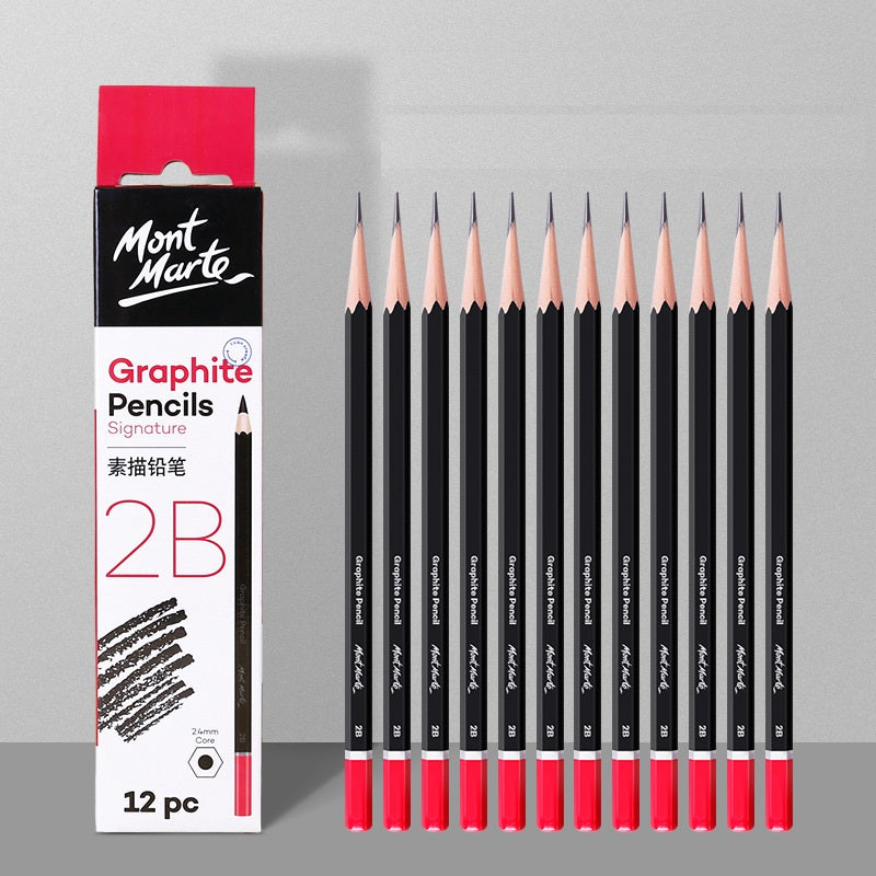 Mont Marte 12-Piece Wooden Sketch Pencil Set | 4mm Lead | Grades 3H to 10B | Drawing & Shading Pencils for Artists 2B