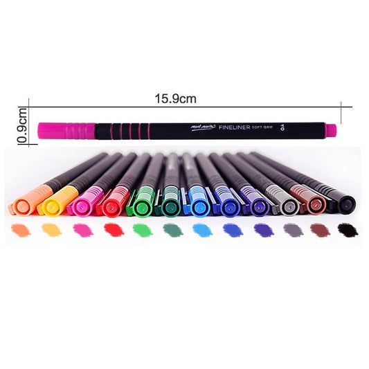 Mont Marte 12 Color Fineliner Set,Soft Grip,Odour Free