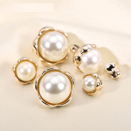 9-21mm Plastic Electroplated Flower Pearl Buttons 30pcs