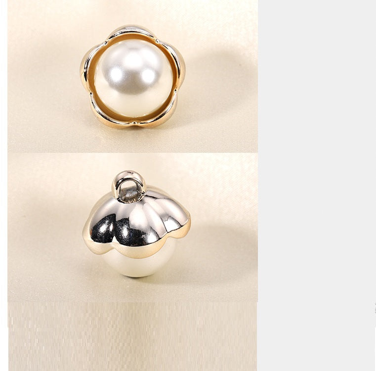 Flower pearl button front and back, white pearl face with metallic gold/silver finish