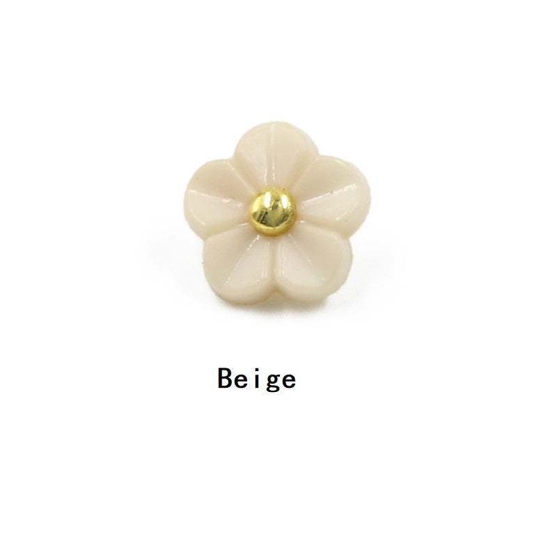 Beige 11mm flower resin shirt button with gold shank center