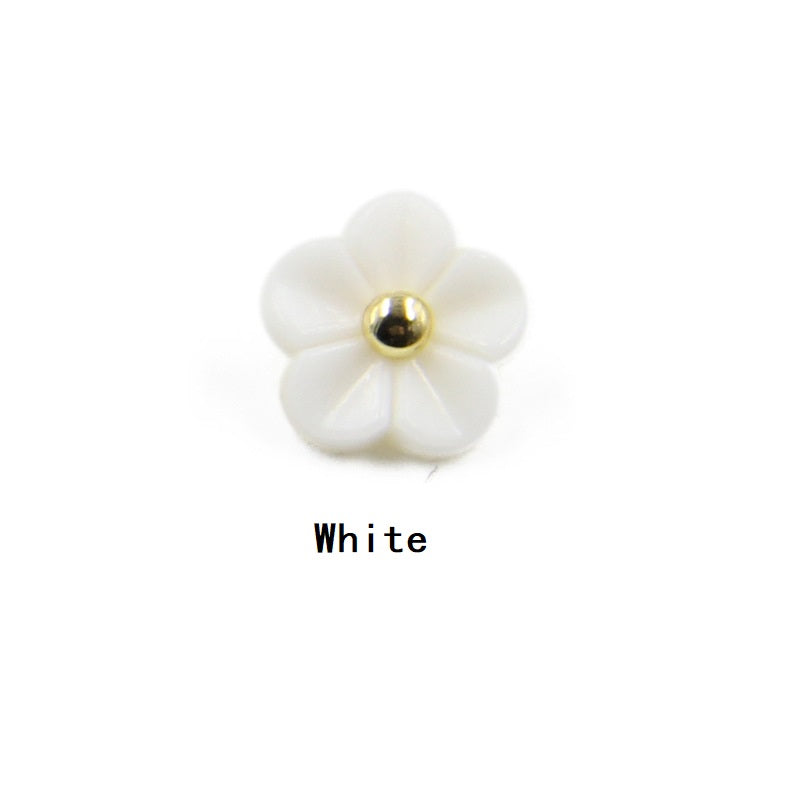 White 11mm flower resin shirt button with gold shank center