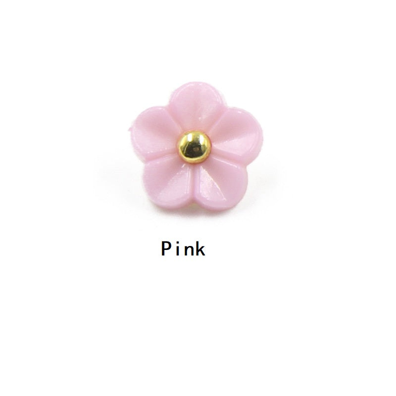 Pink 11mm flower resin shirt button with gold shank center