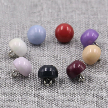 Round 10mm plastic buttons, red, purple, navy, cream, lilac with metal loop backs