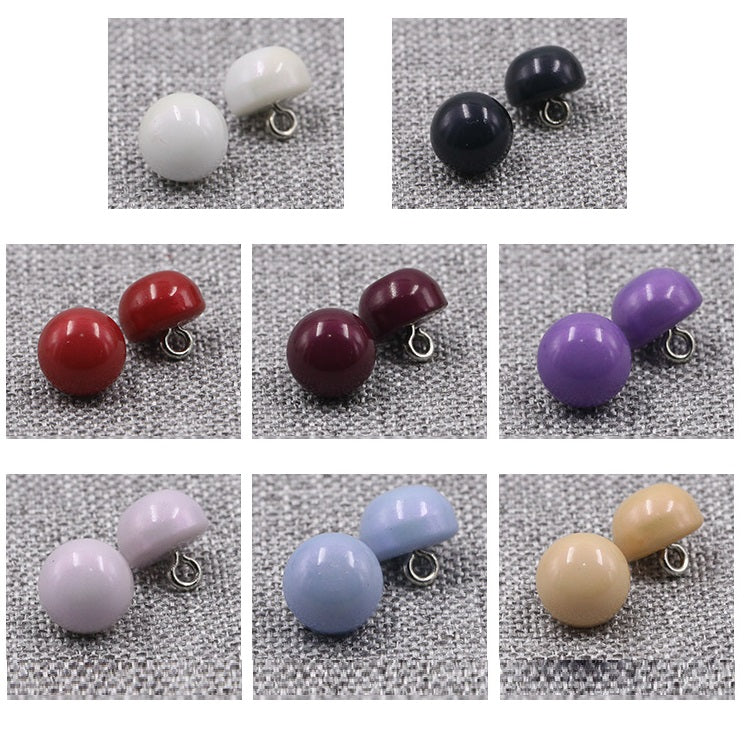 Assorted round 10mm plastic buttons: white, navy, red, burgundy, purple, pale blue