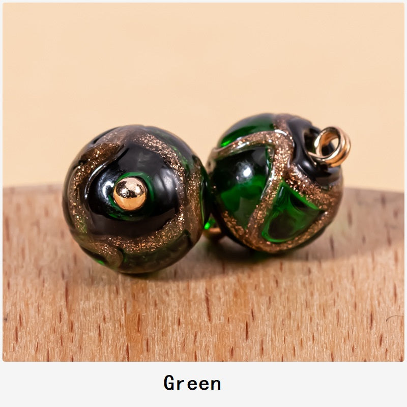Green glazed bead Chinese cheongsam buttons (2) with gold speckle and metal loops