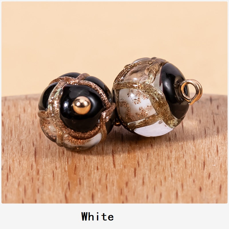 White glazed bead Chinese cheongsam buttons with gold-tone shank, 2-piece view