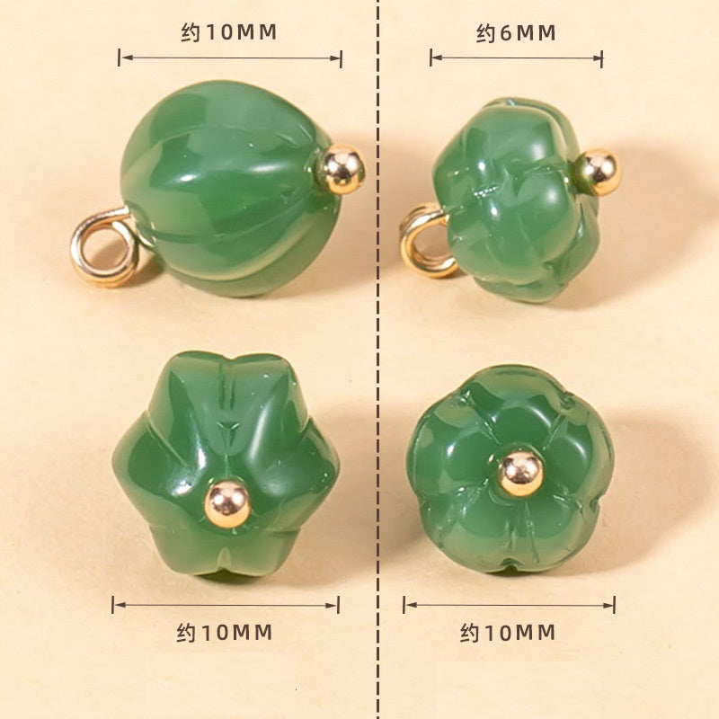 Green pumpkin-shaped glazed cheongsam buttons, approx 10mm; some show approx 6mm