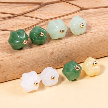 Pumpkin-shaped glazed cheongsam buttons, green and pale green with gold-tone posts