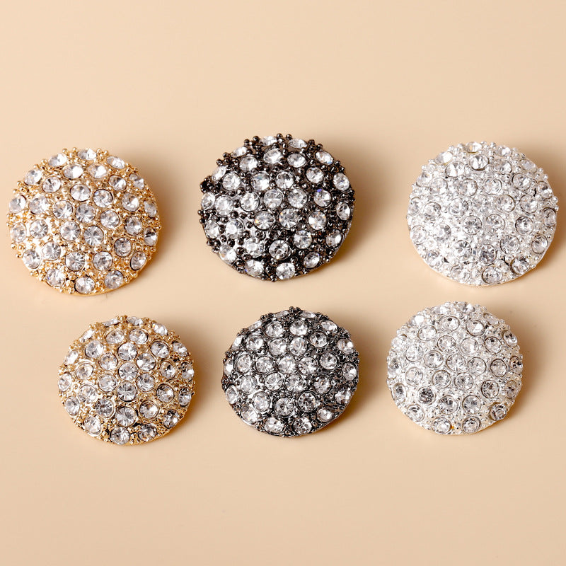 Juego de botones metálicos full-diamond: dorado, gunmetal oscuro y plateado
