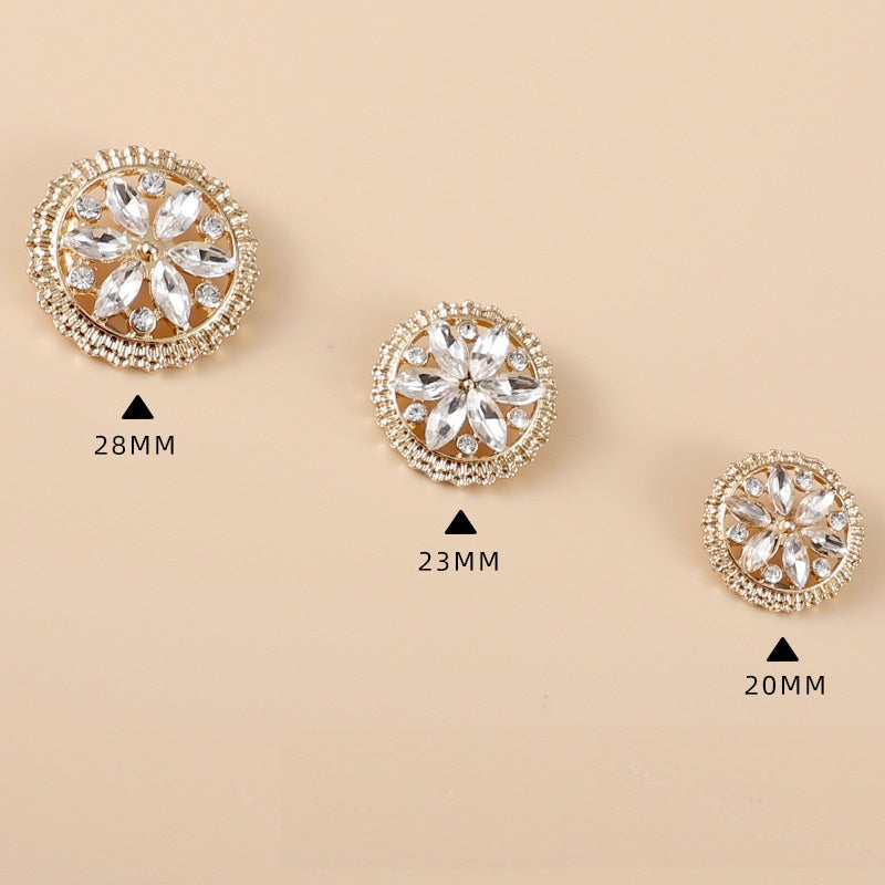 Strassblumen-Knöpfe, rund: 28 mm, 23 mm und 20 mm, goldfarben