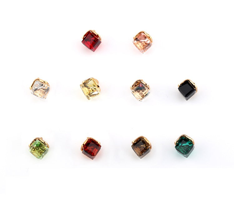 Cuadrados de cristal decorativos mini, varios colores (rojo, negro, verde y más) con montura dorada