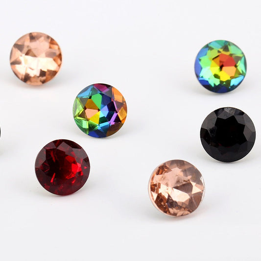 Crystal clear glass buttons, assorted faceted colors, multi-faceted set of 10pcs