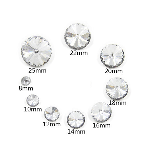 7.5-25mm White Crystal Glass Buttons with Shank 100pcs