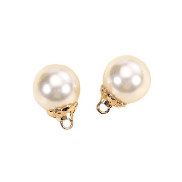 Pair of 9–16mm white pearl buttons with gold-tone metal base and loop backs