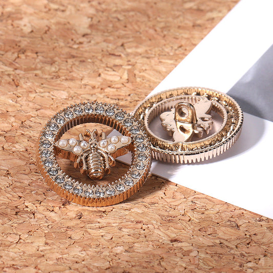 18-23mm Metal Bee Rhinestone Buttons 10pcs Gold