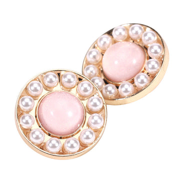 Round pearl resin button, pink center with gold rim and shank; 18–25mm, 10 pcs