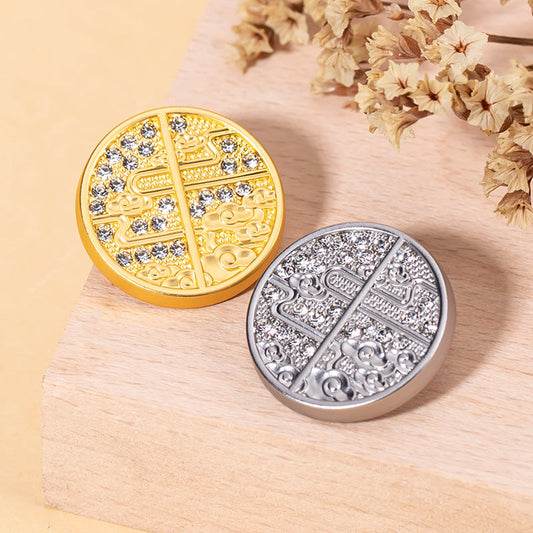 15-23mm Chinese Auspicious Cloud Rhinestone Metal Buttons 20pcs
