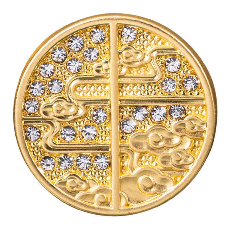 Runde Metallknöpfe mit Strass und goldfarbenem Wolken-Motiv, 2-teiliger Einschnitt