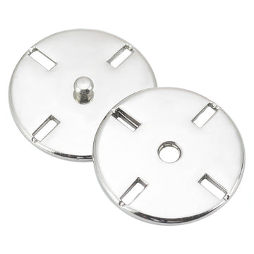 Round metal invisible snap buttons with bar tabs and center post, silver tone