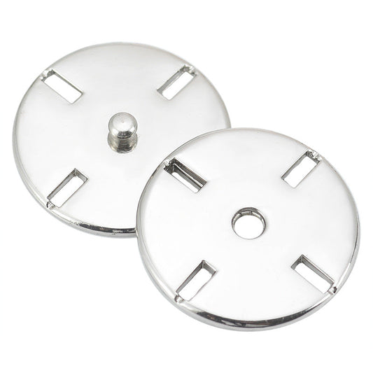 Round metal invisible snap buttons with bar tabs and center post, silver tone