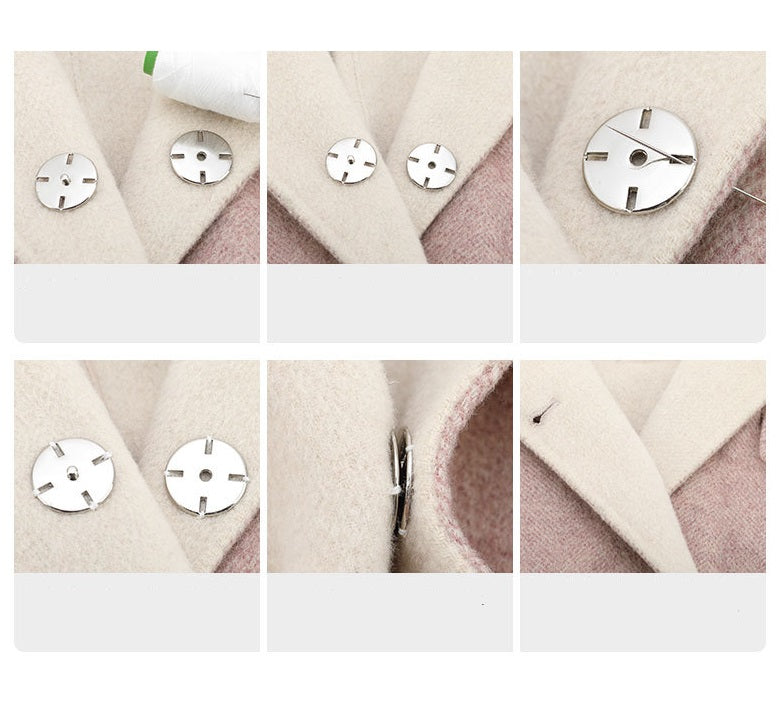 Close-up steps for attaching round invisible snap buttons on fabric