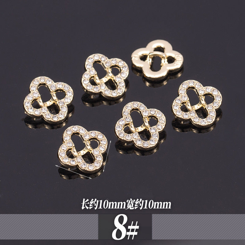 金色金属衬衫纽扣 4瓣花形水钻，约10-12mm（8号）