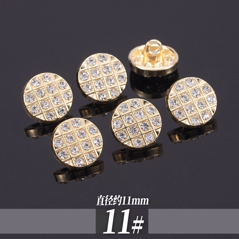 金色金属衬衫纽扣 圆形网格水钻表面（11号）约11mm直径