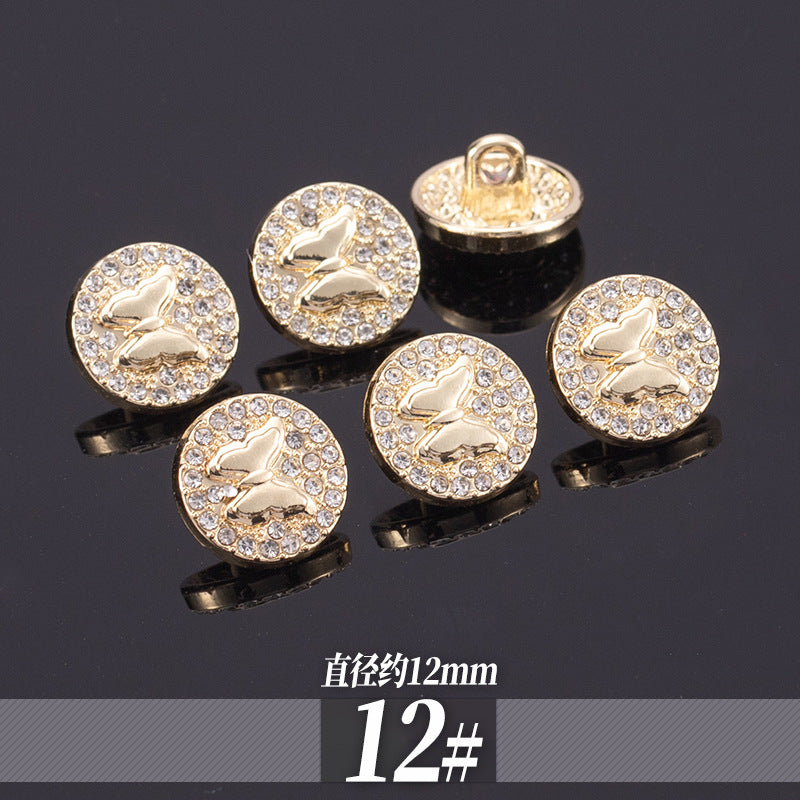 金色金属衬衫纽扣 爱心水钻，直径约12mm（12号）