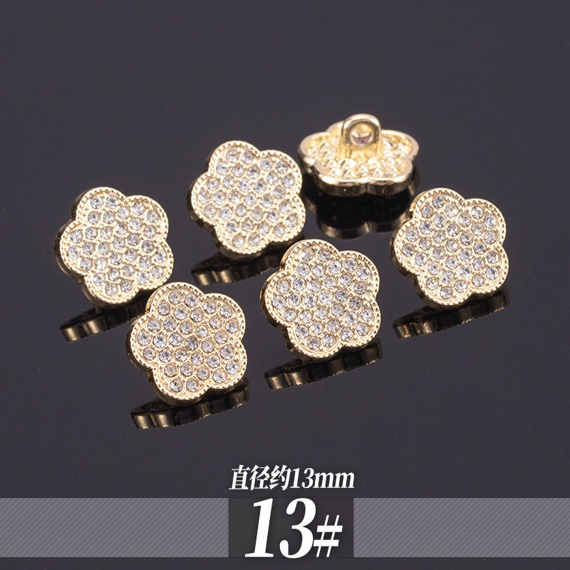 金色金属衬衫纽扣 四叶花形水钻，直径约13mm（13号）