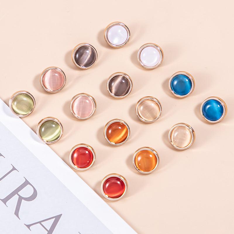 16L cat's eye stone pearlescent metal shirt buttons set, mixed pearlescent tones