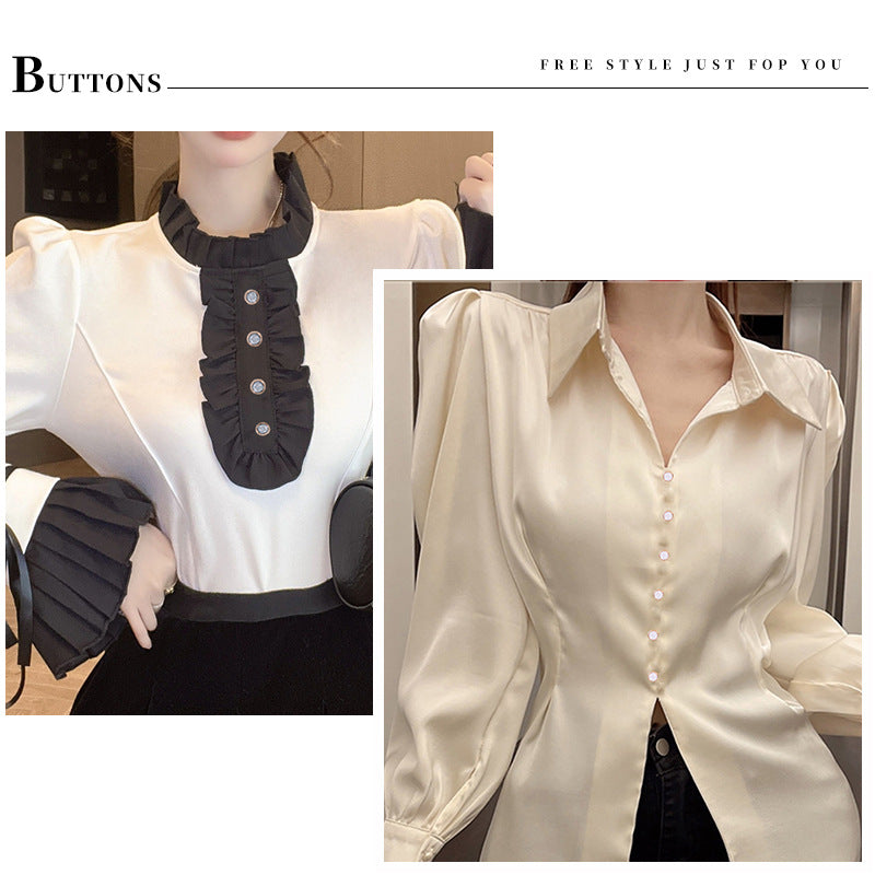 16L cat's eye stone pearlescent metal shirt buttons on blouse front placket