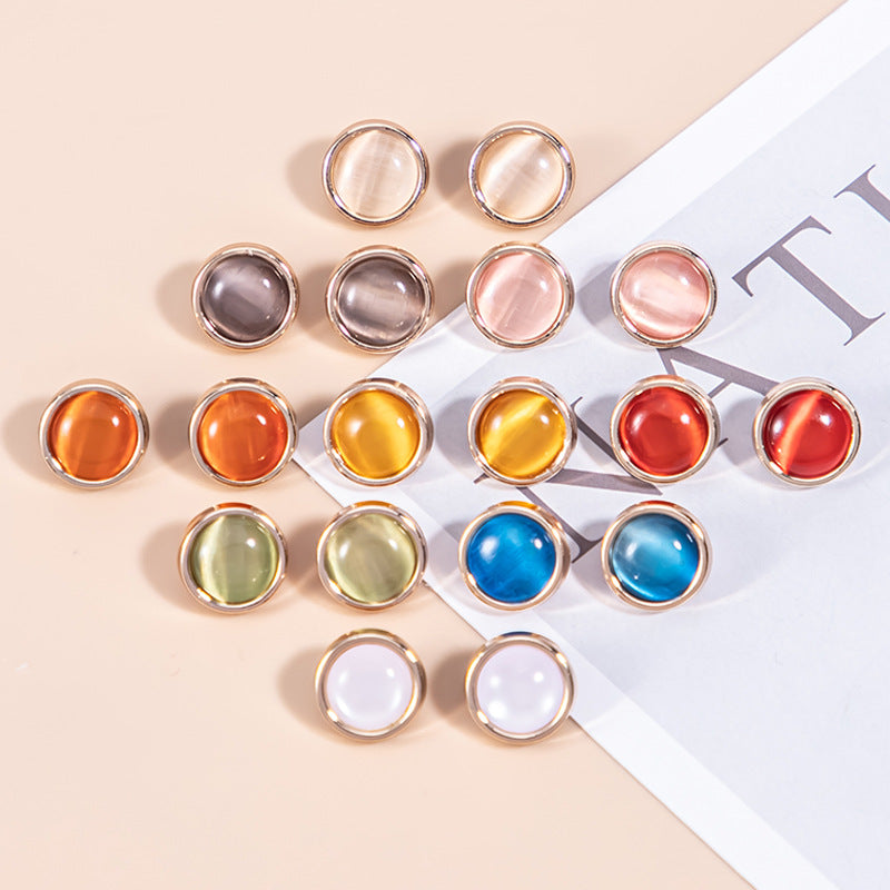 16L cat's eye stone pearlescent metal shirt buttons, assorted colors, 45-pack