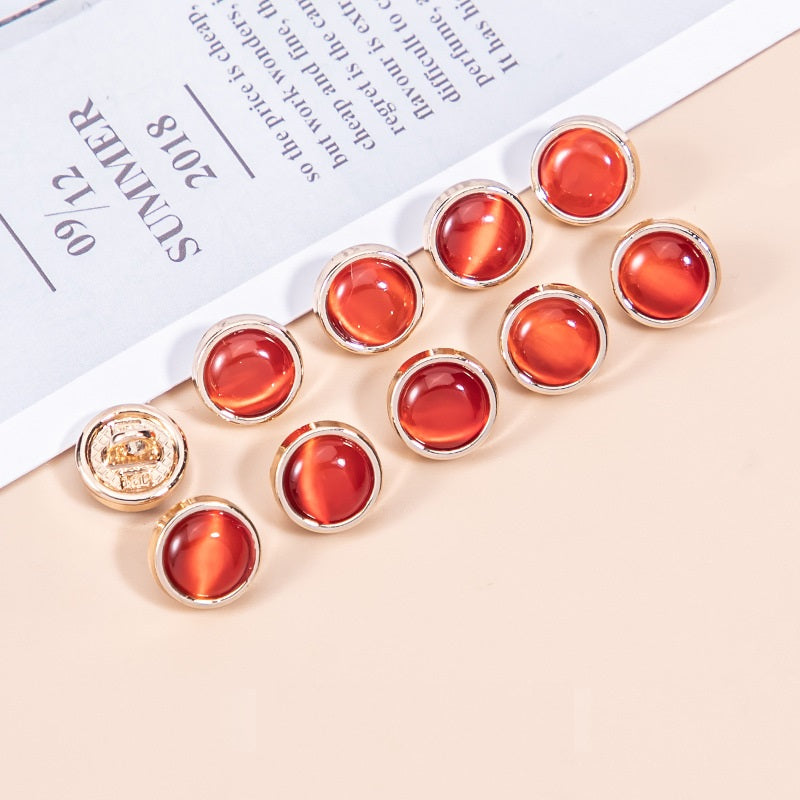 16L cat's eye stone pearlescent metal shirt buttons, red-orange tones