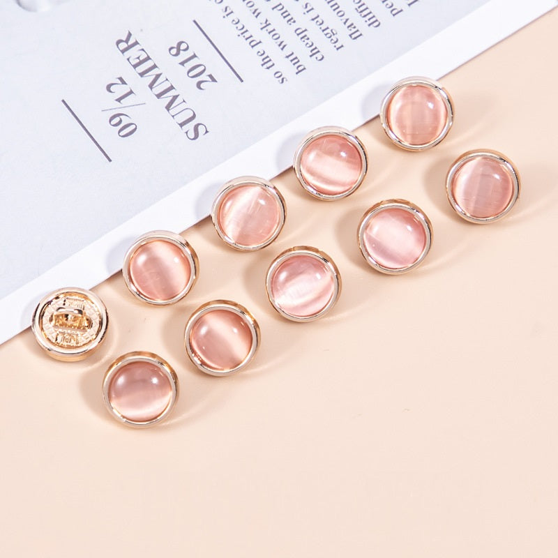 16L cat's eye stone pearlescent metal shirt buttons, soft blush pink tones