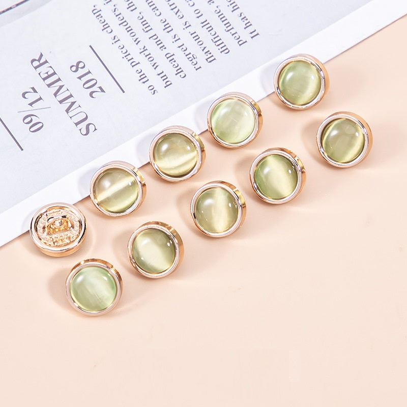 16L cat's eye stone pearlescent metal shirt buttons, pale green tones