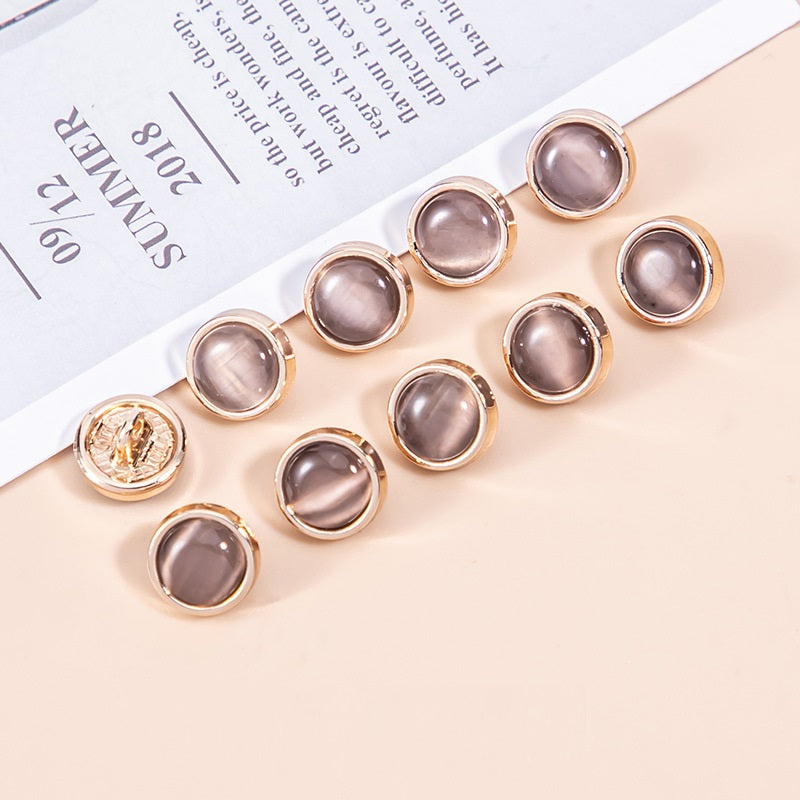 16L cat's eye stone pearlescent metal shirt buttons, smoky gray tones, 45-pack