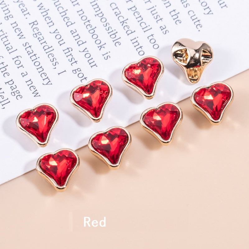 Red heart-shaped crystal metal shirt buttons set (12pcs)
