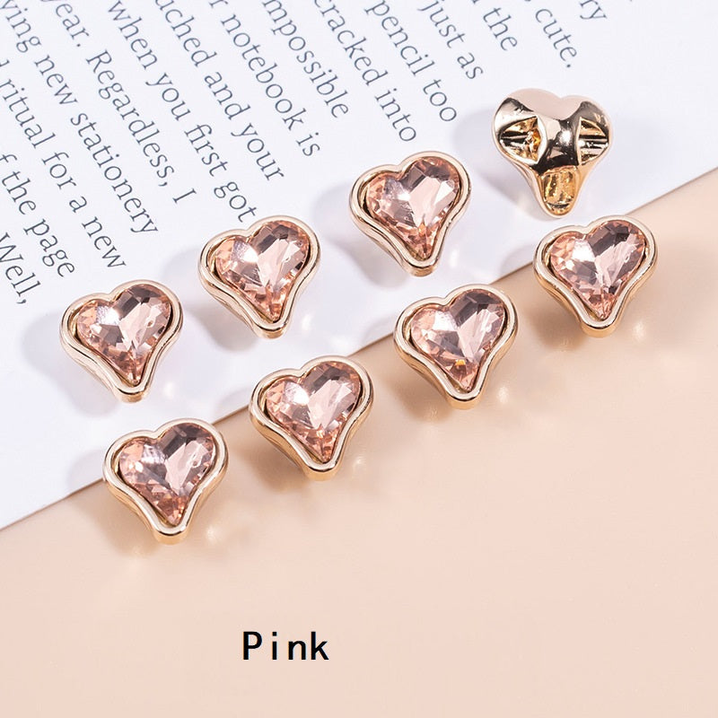 Pink heart-shaped crystal metal shirt buttons set (12pcs)