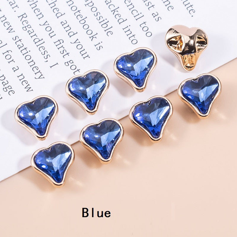Blue heart-shaped crystal metal shirt buttons set (12pcs)